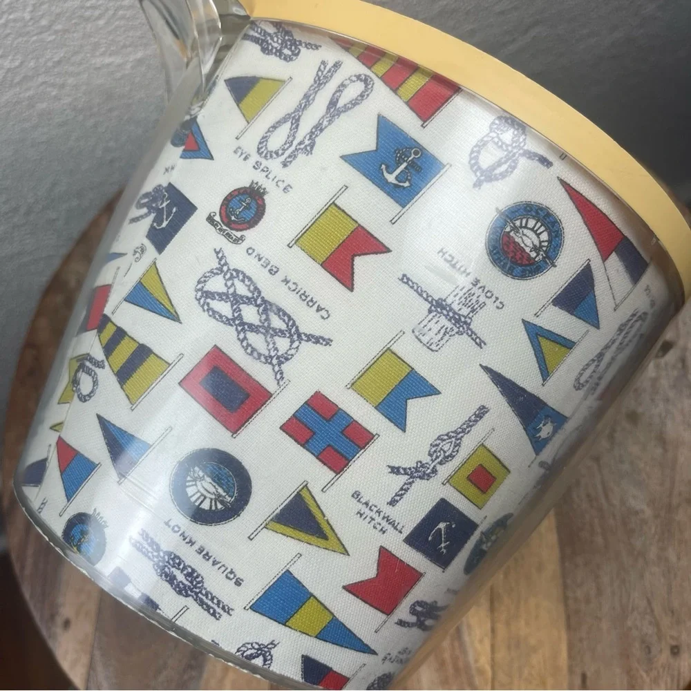 Vintage l 50s Novelty Kitsch Pinup Nautical Boat Flag Rope Knot Words Ice Bucket